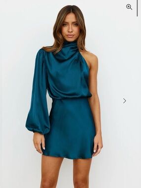 Hello Molly Mini Dress Mock Neck One Shoulder Long Sleeve
